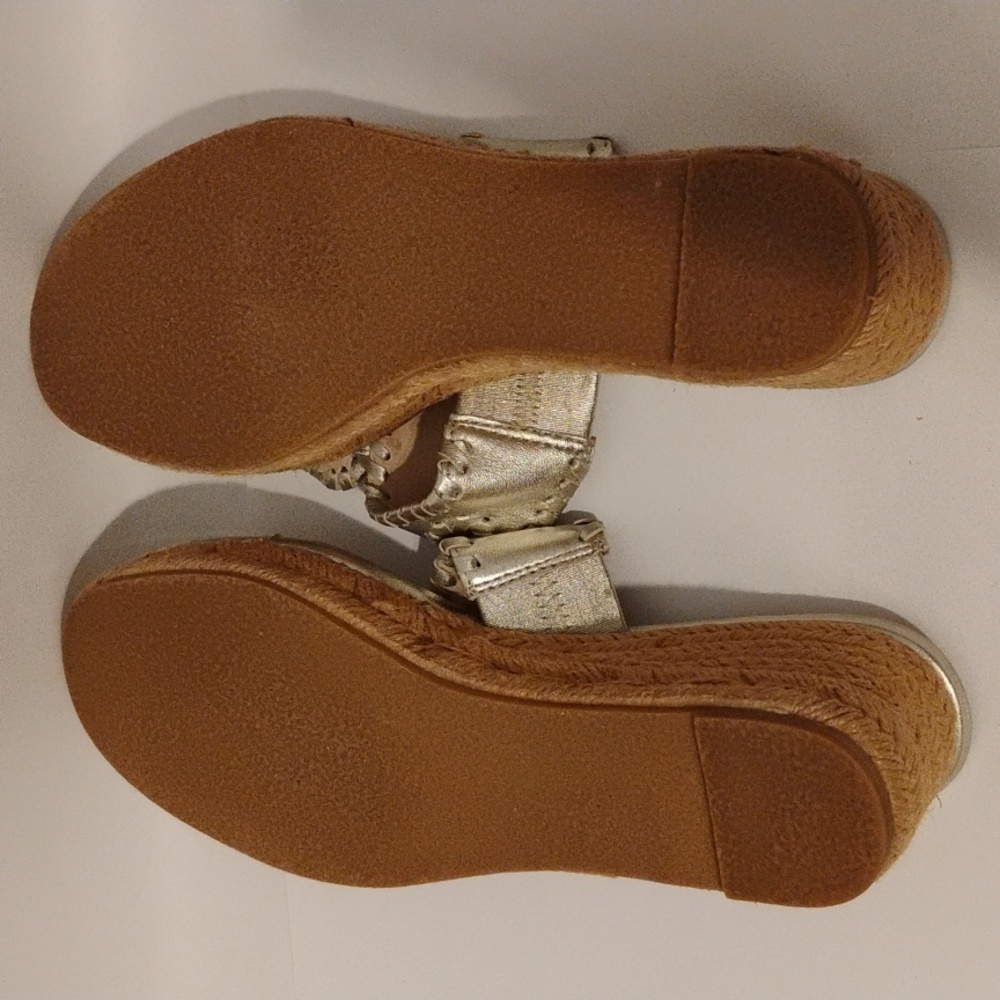 Jack Rogers Sandals Heels Wedge Thong Leather Jute Espadrille Medallion Gold 6 - Picture 5 of 12